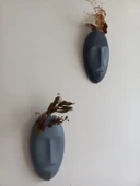 Dekoratif 2'li Yüz Duvar Vazosu, Duvar Süsü ,Heykel Aksesuar Antrasit Gri maske thumbnail 1