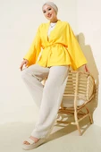 Çift Cepli İp Bağlamalı Kimono Sarı thumbnail 2