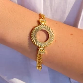 Altın Kaplama İmitasyon Zirkon Taşlı Arpa Modeli Çeyrek Çerçeve Bileklik BLK-1162 thumbnail 2