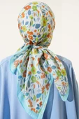 Çiçek Desen Bambu Kraş Eşarp Turkuaz thumbnail 3