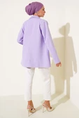 Cep Kapaklı Dört Düğmeli Blazer Ceket Lila thumbnail 3