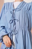 Önü Büzgülü Bilekleri Lastikli Kimono Mavi thumbnail 4