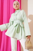 Kendinden Kuşaklı Önü Büzgülü Tunik Su Yeşili thumbnail 1