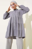 Kolları İp Bağlamalı Gömlek Gri thumbnail 2
