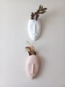 Dekoratif 2'li Yüz Duvar Vazosu, Duvar Süsü ,Heykel Aksesuar Beyaz Bej maske thumbnail 1