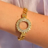 Altın Kaplama İmitasyon Desenli Figaro Model Çeyrek Çerçeve Bileklik BLK-1158 thumbnail 2