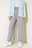Bel İp Detaylı Bürümcük Pantolon Gri thumbnail 2
