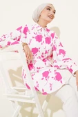 Minik Yaprak Desenli İp Kuşaklı Gömlek Fuşya thumbnail 1