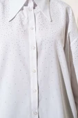 Mini Taşlı Sivri Yaka Gömlek Beyaz thumbnail 4