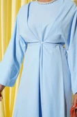 Bel İpli Oversize Basic Elbise Mavi thumbnail 4
