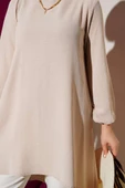 Bisiklet Yaka Biyeli Ayrobin Tunik Bej thumbnail 4
