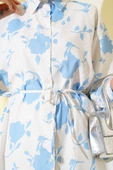 Minik Yaprak Desenli İp Kuşaklı Gömlek Mavi thumbnail 4