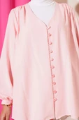 V Yaka Önü Brit Düğmeli Gömlek Pudra thumbnail 4