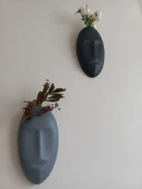 Dekoratif 2'li Yüz Duvar Vazosu, Duvar Süsü ,Heykel Aksesuar Siyah Gri Maske thumbnail 4