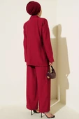 Omuz Vatkalı Ceketli Yelekli Üçlü Takım Bordo thumbnail 3