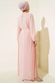 Sık Pileli Şifon Elbise Pudra thumbnail 3
