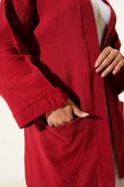 Çift Cepli Müslin Hırka Bordo thumbnail 4