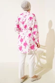 Minik Yaprak Desenli İp Kuşaklı Gömlek Fuşya thumbnail 3