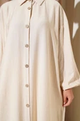 Tahta Düğmeli Uzun Tunik Bej thumbnail 4
