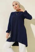 Bisiklet Yaka Biyeli Ayrobin Tunik Lacivert thumbnail 1
