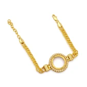 Altın Kaplama İmitasyon Zirkon Taşlı İşlemeli Zincir Çeyrek Çerçeve Bileklik BLK-1170 thumbnail 3