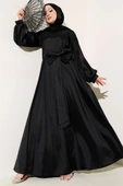 Kurdele Kuşaklı Abiye Elbise Siyah - 1