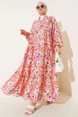 Çiçek Desenli Kloş Elbise Oranj thumbnail 1