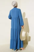 Yaka İp Bağcık Detaylı Kat Elbise Indıgo thumbnail 3