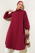 Gömlek Yaka Tek Cepli Uzun Gömlek Bordo thumbnail 1