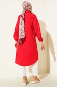 Gömlek Yaka Tek Cepli Uzun Gömlek Kırmızı thumbnail 3