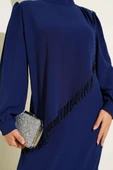 Çapraz Taş Süslemeli Abiye Elbise Lacivert thumbnail 4