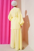 Tek Düğmeli Kuşaklı Oversize İkili Takım Sarı thumbnail 3