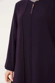 Taşlı Dikişli Omuz Vatkalı Büyük Beden Ferace Mor thumbnail 4