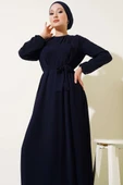 Sık Pileli Şifon Elbise Lacivert thumbnail 2