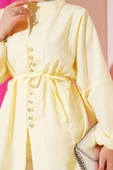 Taşlı Brit Düğmeli Terikoton Gömlek Sarı thumbnail 4