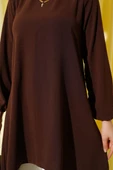 Bisiklet Yaka Biyeli Ayrobin Tunik Kahve thumbnail 4