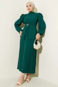 Yan Büzgülü Pileli Etekli İkili Takım Zümrüt - 1