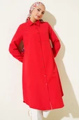 Gömlek Yaka Tek Cepli Uzun Gömlek Kırmızı thumbnail 1