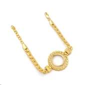 Altın Kaplama İmitasyon Zirkon Taşlı Desenli Figaro Burma Model Çeyrek Çerçeve Bileklik BLK-1164 thumbnail 2