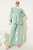 Brit Düğmeli İp Kuşaklı Tunik İkili Takım Mint Yeşili thumbnail 1