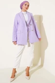 Cep Kapaklı Dört Düğmeli Blazer Ceket Lila thumbnail 2