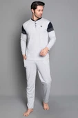 Kol Şeritli Uzun Kol Erkek Pijama Takımı Gri thumbnail 1