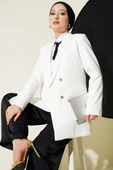 Cep Kapaklı Dabıl Blazer Ceket Beyaz thumbnail 1