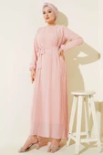 Sık Pileli Şifon Elbise Pudra thumbnail 1
