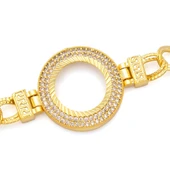 Altın Kaplama İmitasyon 2 Sıra Zirkon Taşlı Desenli Figaro Model Çeyrek Çerçeve Bileklik BLK-1159 thumbnail 4