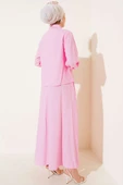 Önü Dikiş Detaylı Etekli İkili Takım Pembe thumbnail 3