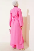 Bel Tünelli Yan Yırtmaçlı Uzun Tunik İkili Takım Pembe thumbnail 3