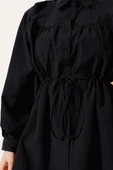 Önü Büzgülü Bel Tünelli Gömlek Siyah thumbnail 4