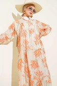 Çiçek Detaylı Yarım Düğmeli Elbise Oranj thumbnail 2