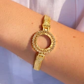 Altın Kaplama İmitasyon Zirkon Taşlı İşlemeli İtalyan  Çeyrek Çerçeve Bileklik BLK-1167 thumbnail 2